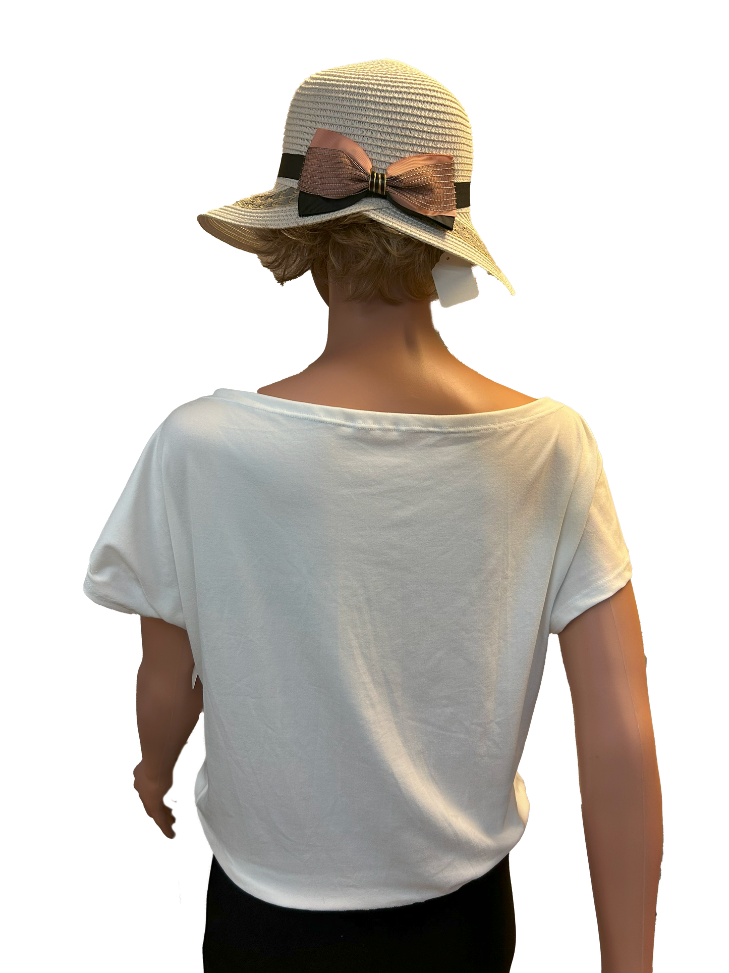 Paw Drazzel Boutique Women's Casualwear, Open Shoulder, Short Sleeve, Round Wide Neck Blouse