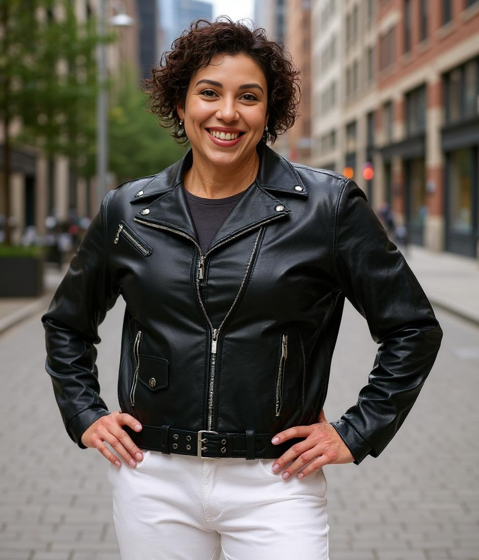 Paw Drazzel Boutique Women's Waist Belted, Silver Hardware, Asymmetrical Front Zipper, Black Moto Napa Leather Jacket