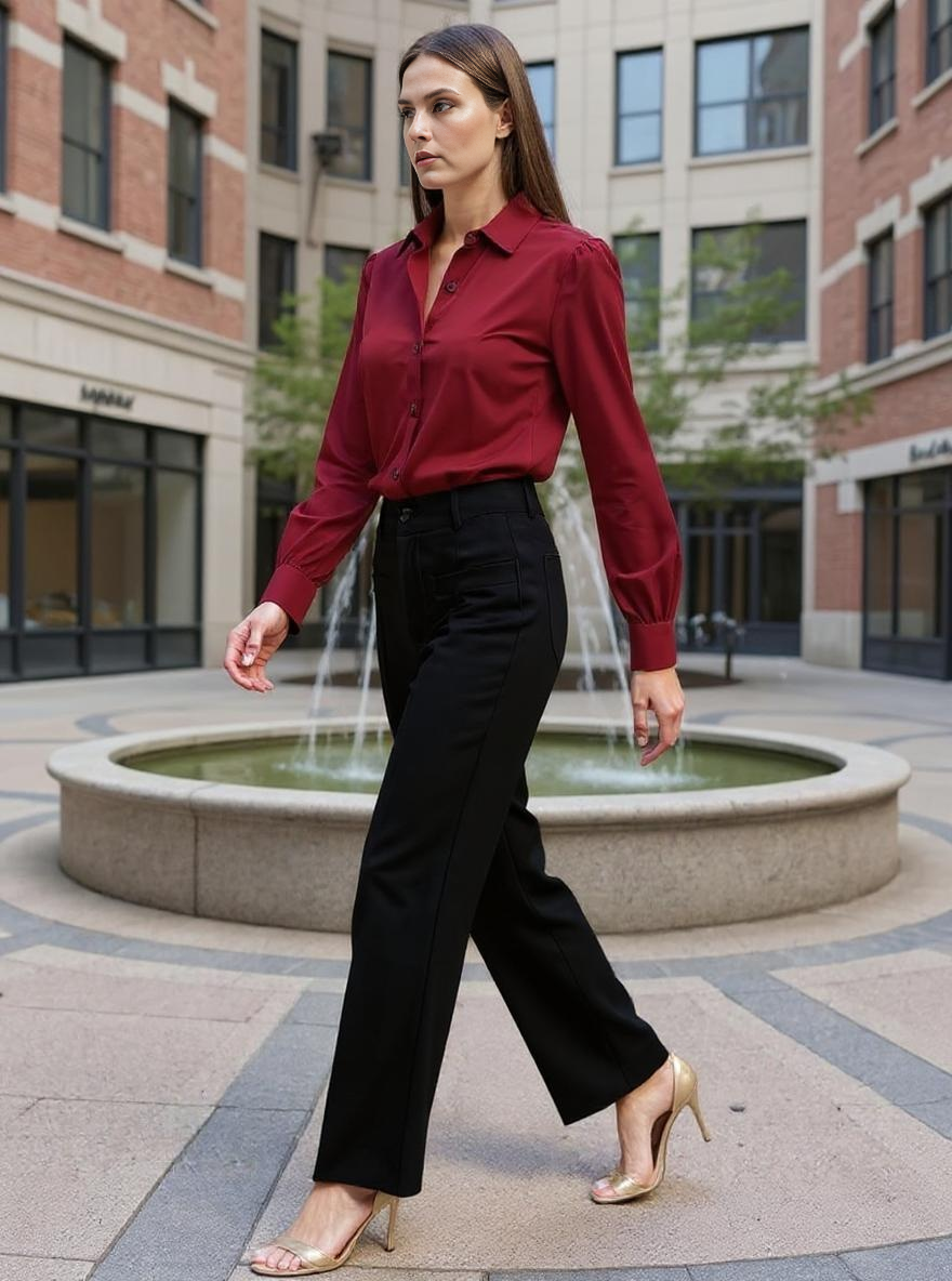 Paw Drazzel Boutique Women's High-Waisted, Wide-Leg Cut, Utility Dress Pants