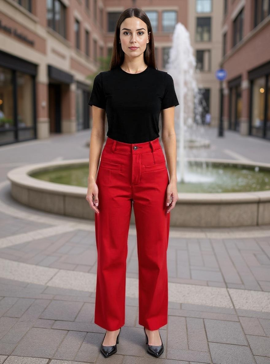 Paw Drazzel Boutique Women's High-Waisted, Wide-Leg Cut, Utility Dress Pants