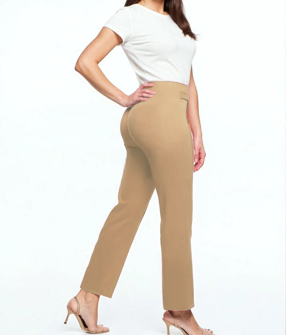 Paw Drazzel Boutique Women's High-Waisted, Belted, Straight-Leg, Tailored Pants