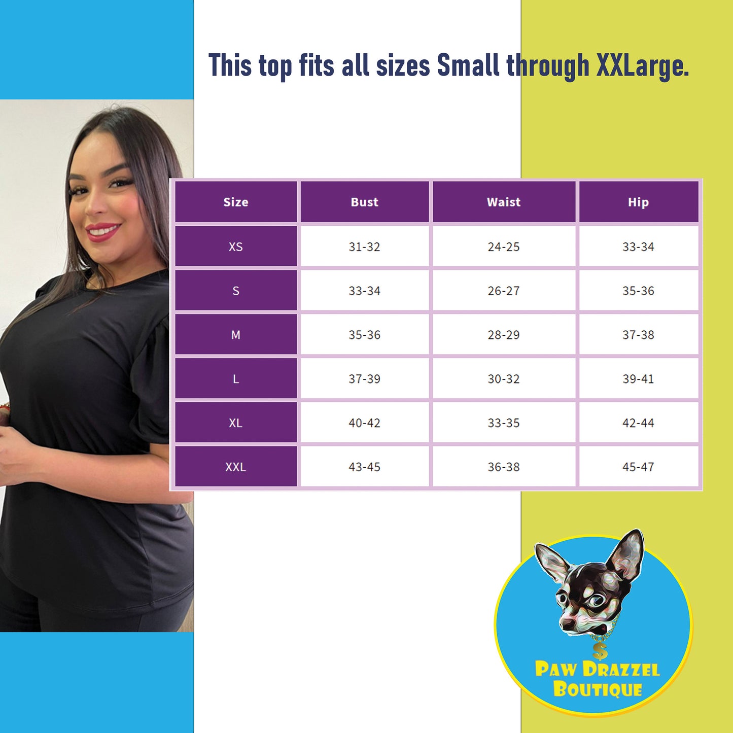 Paw Drazzel Boutique Women's Casualwear, Layered Shoulder, 1/4 Sleeve, Round Neck Tulip Top