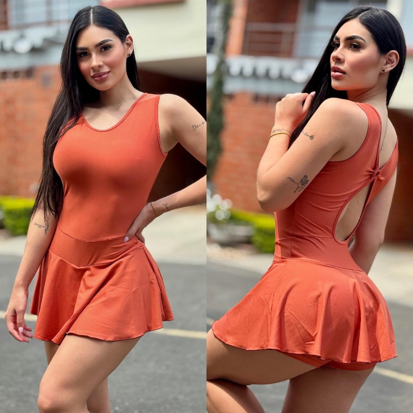 Paw Drazzel Boutique Women's Athletic Wear, Flared Short Skirt, Short Pants, Open Back, Sleeveless, Workout Mariposa Dress