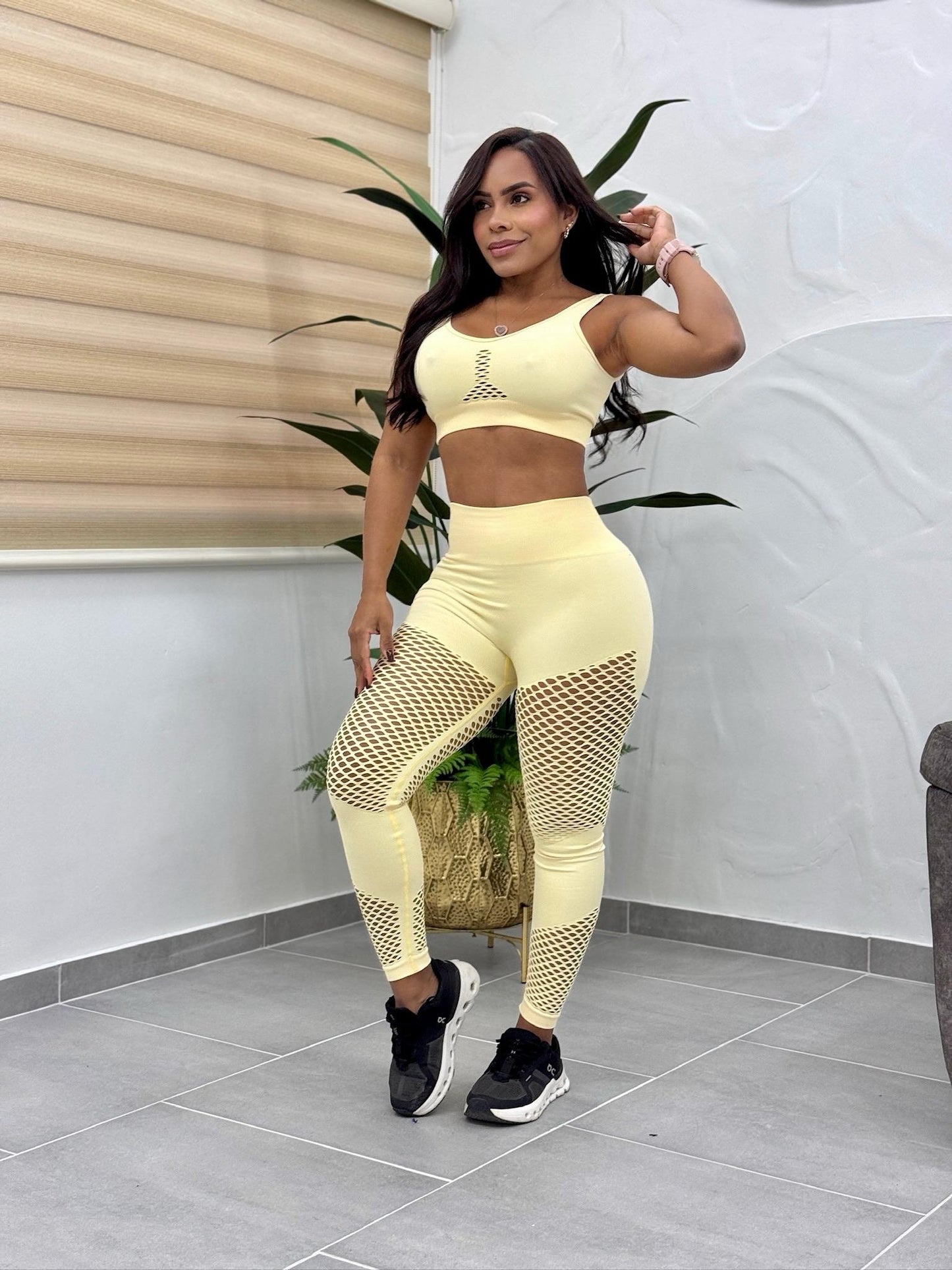 Paw Drazzel Boutique Women's Athletic Wear, Two-Piece, Long-Leg, Sports Bra, High Waist, Scrunch Booty, Mesh Panel, Workout Set