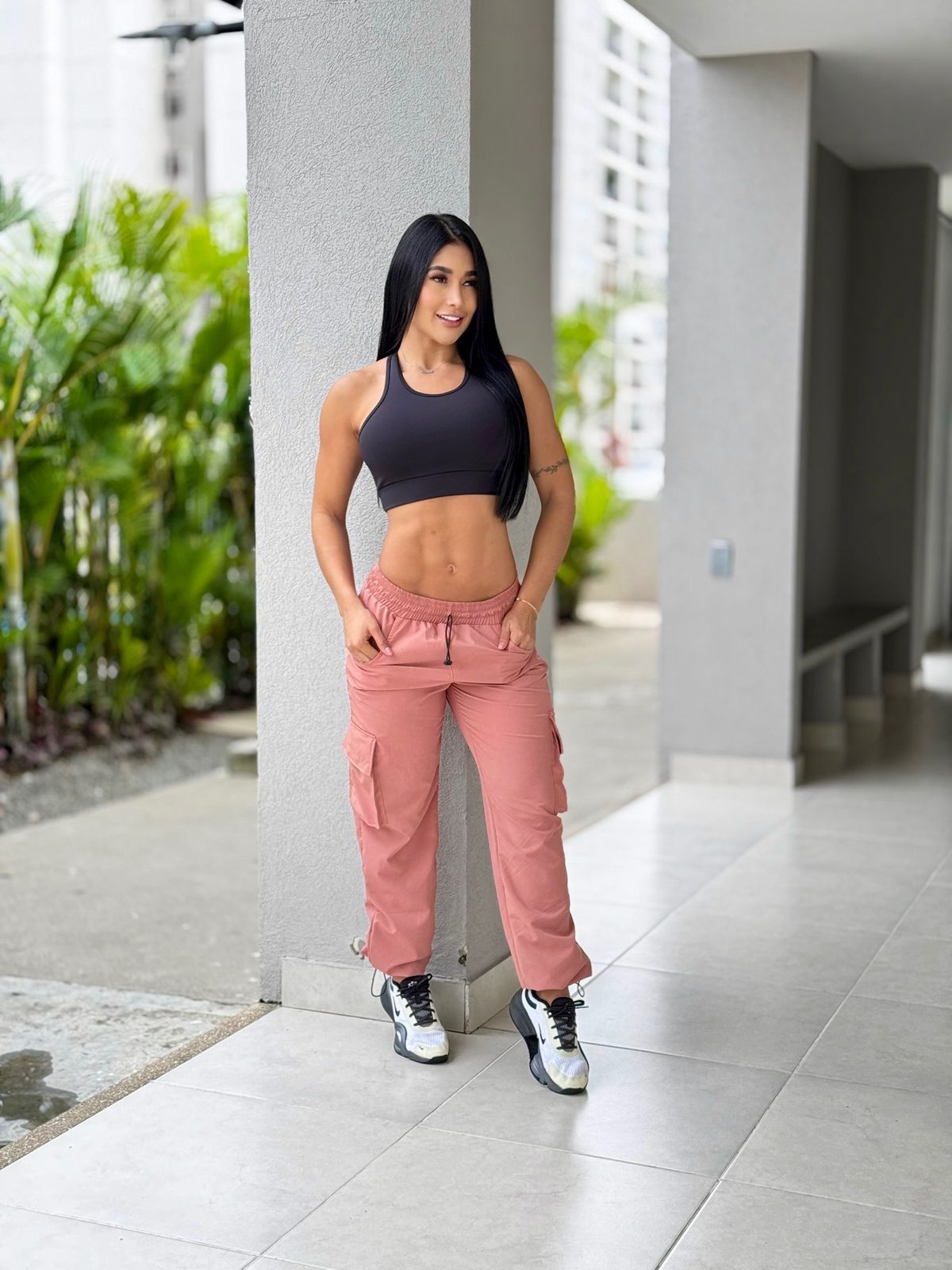 Paw Drazzel Boutique Women's High-Waisted, Straight-leg, Smooth Front Panel, Cargo Pants