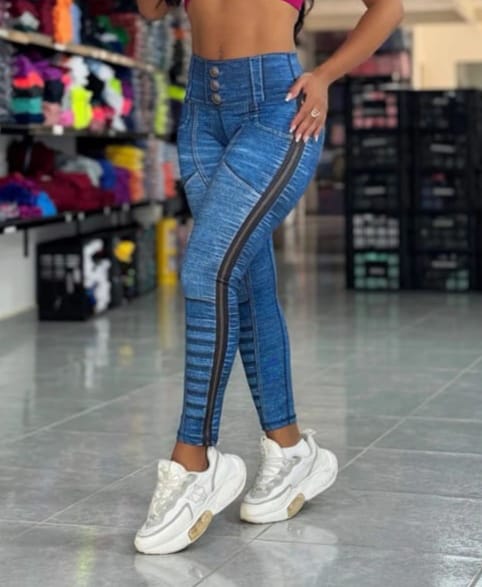 Paw Drazzel Boutique Women's Athletic Wear Long-Leg, High Waist, Scrunch Booty, Straight Leg, Printed Pattern, Faux-Denim, Workout Pants