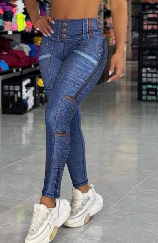 Paw Drazzel Boutique Women's Athletic Wear Long-Leg, High Waist, Scrunch Booty, Straight Leg, Printed Pattern, Faux-Denim, Workout Pants