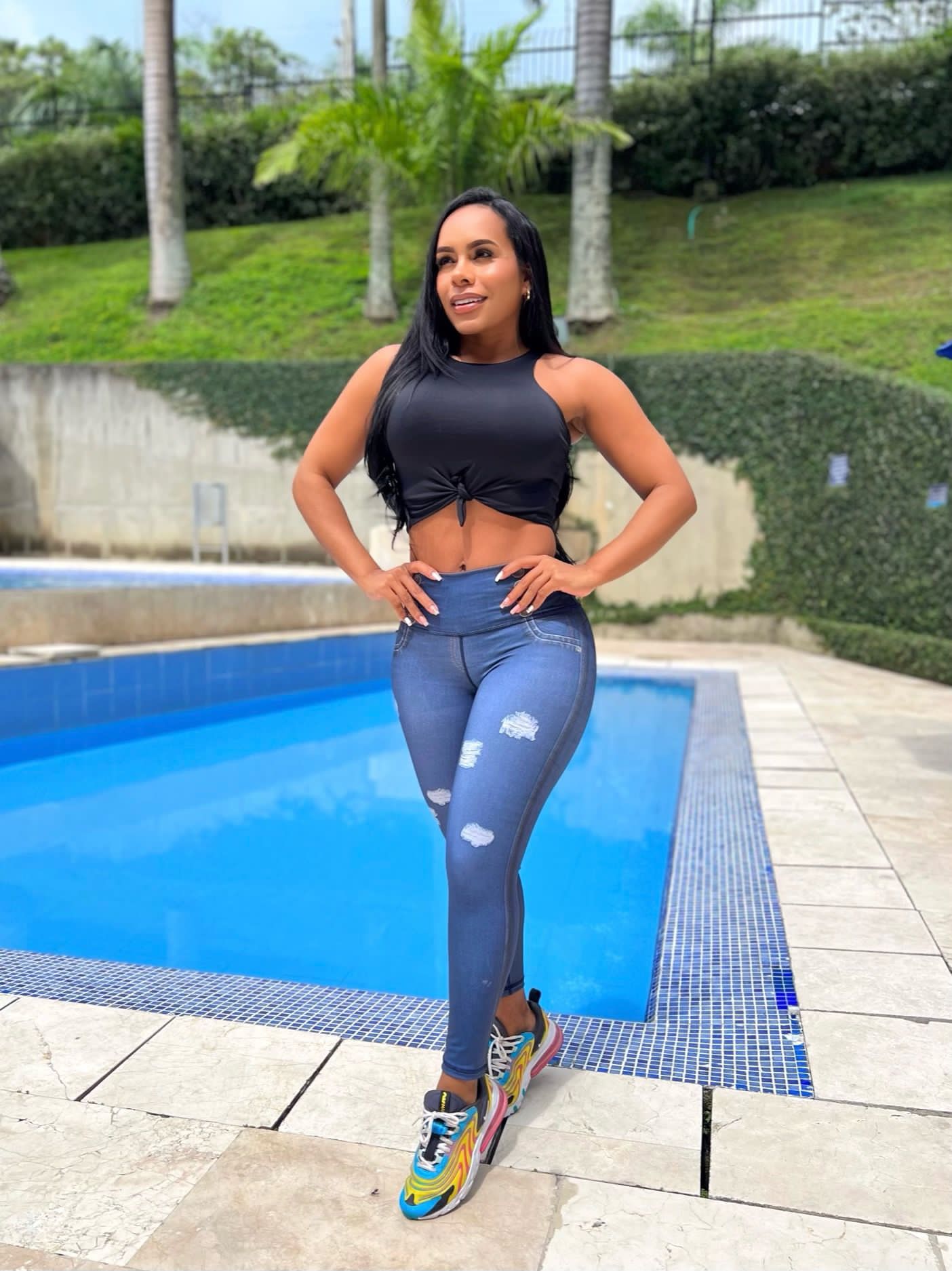 Paw Drazzel Boutique Women's Athletic Wear Long-Leg, High Waist, Scrunch Booty, Straight Leg, Printed Pattern, Faux-Denim, Workout Pants