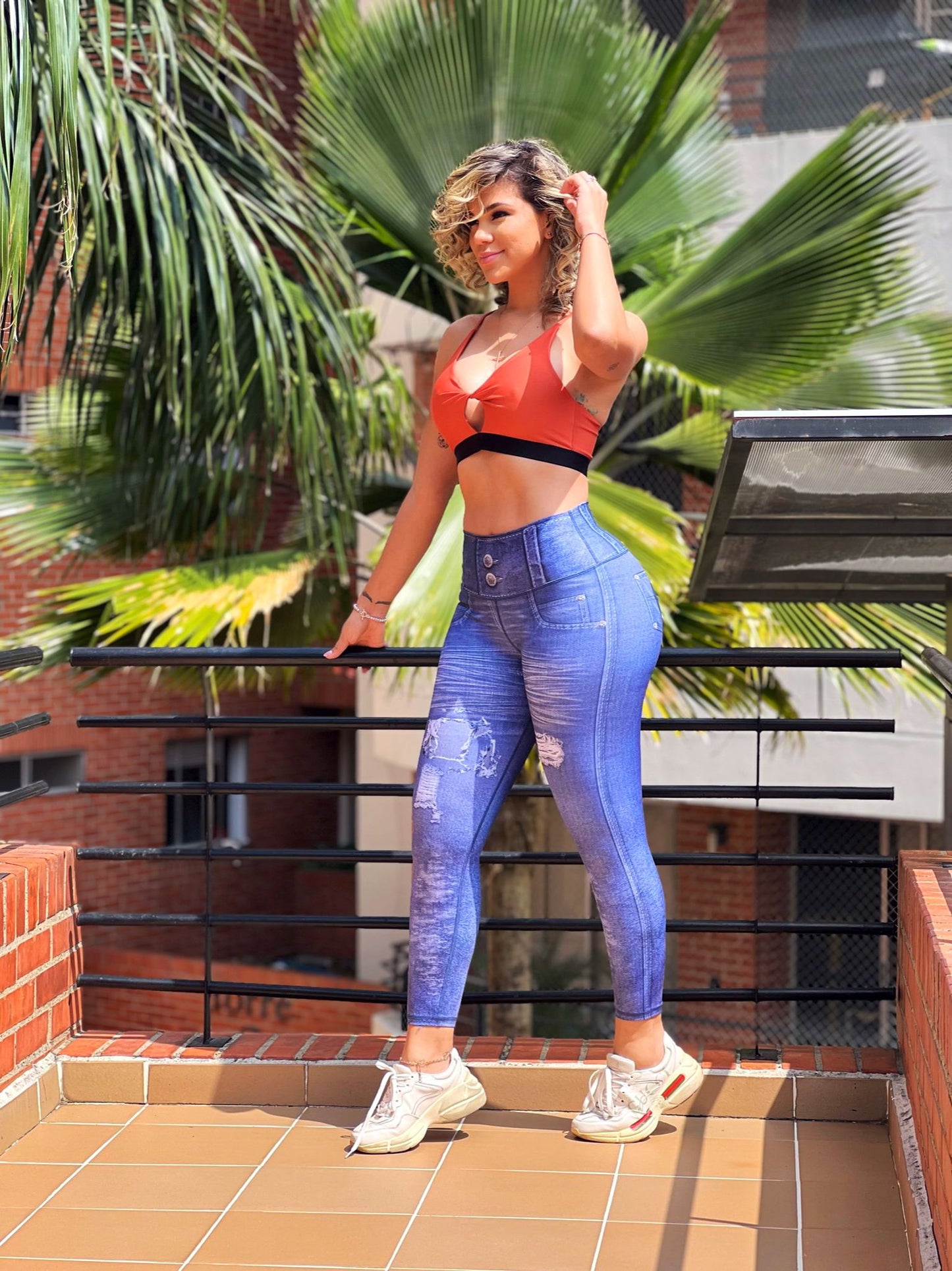 Paw Drazzel Boutique Women's Athletic Wear Long-Leg, High Waist, Scrunch Booty, Straight Leg, Printed Pattern, Faux-Denim, Workout Pants