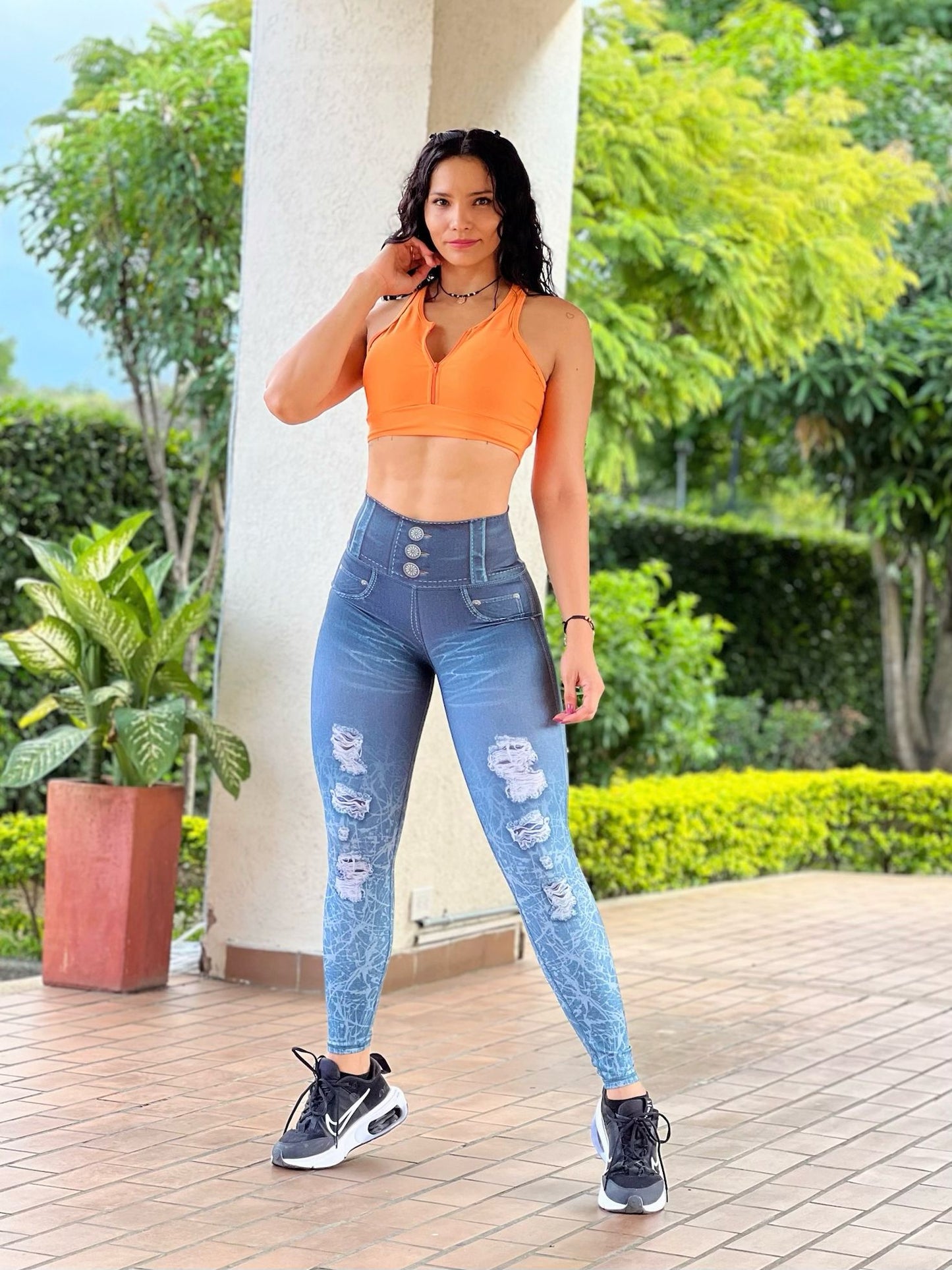 Paw Drazzel Boutique Women's Athletic Wear Long-Leg, High Waist, Scrunch Booty, Straight Leg, Printed Pattern, Faux-Denim, Workout Pants