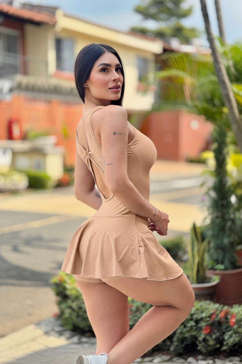 Paw Drazzel Boutique Women's Athletic Wear, Flared Short Skirt, Short Pants, Open Back, Sleeveless, Workout Mariposa Dress