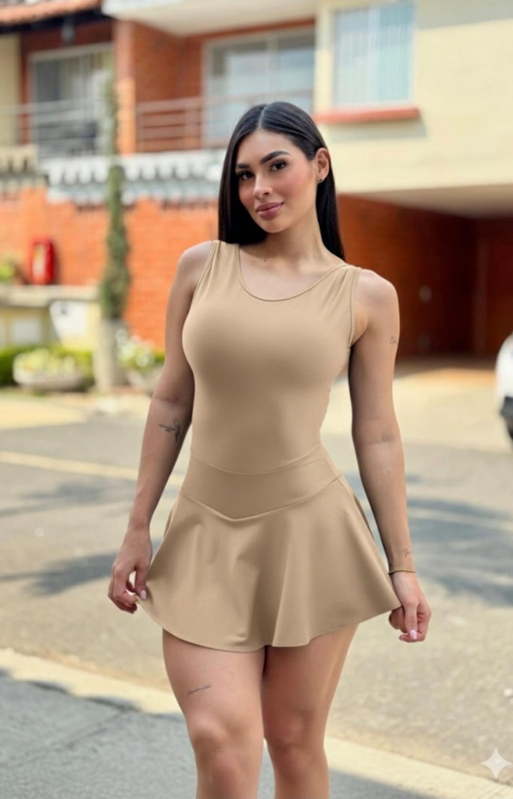 Paw Drazzel Boutique Women's Athletic Wear, Flared Short Skirt, Short Pants, Open Back, Sleeveless, Workout Mariposa Dress