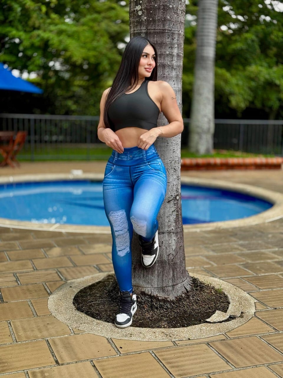 Paw Drazzel Boutique Women's Athletic Wear Long-Leg, High Waist, Scrunch Booty, Straight Leg, Printed Pattern, Faux-Denim, Workout Pants