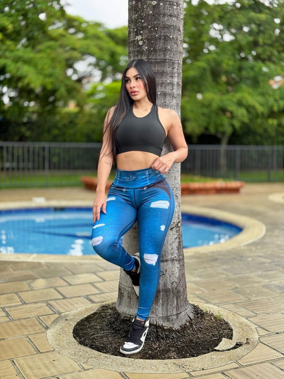Paw Drazzel Boutique Women's Athletic Wear Long-Leg, High Waist, Scrunch Booty, Straight Leg, Printed Pattern, Faux-Denim, Workout Pants