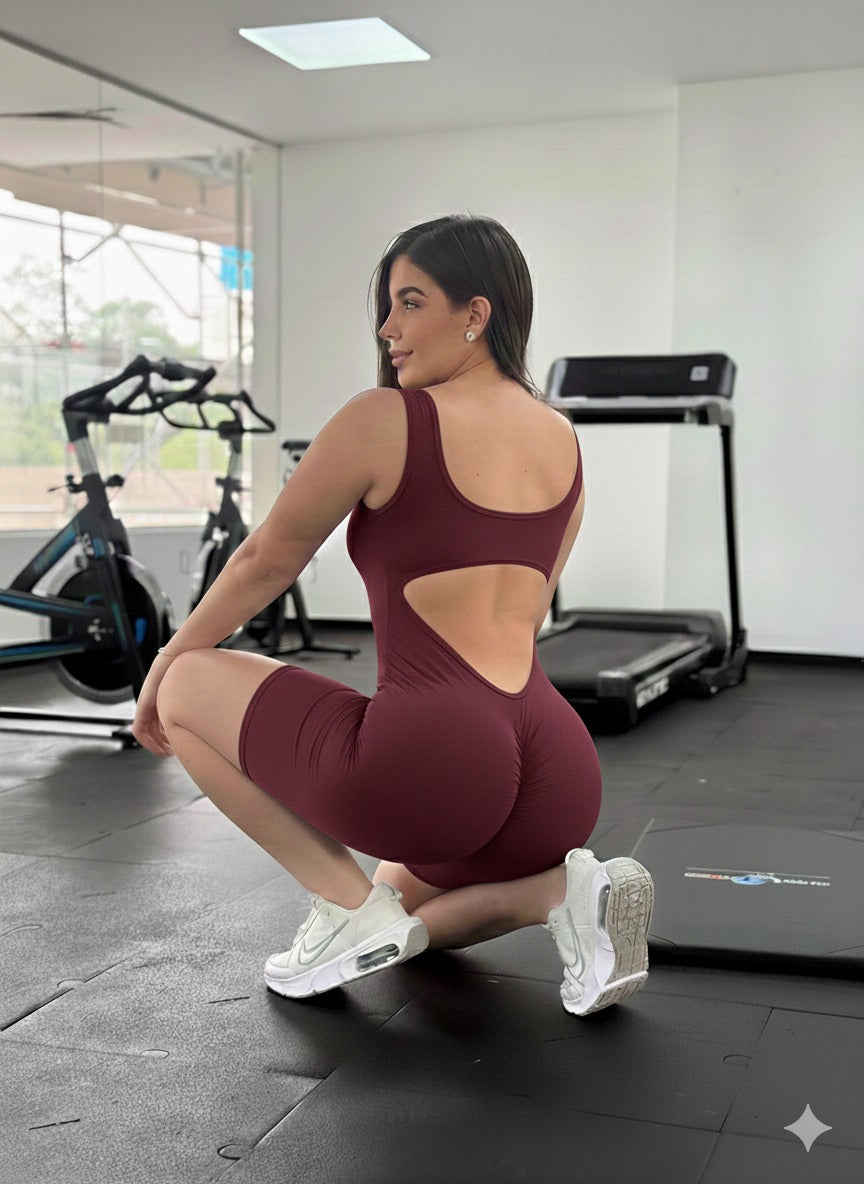 Paw Drazzel Boutique Women's Athletic Wear, Short-Leg, Open Back, Sleeveless, Scrunch Booty, Workout Roma Suit
