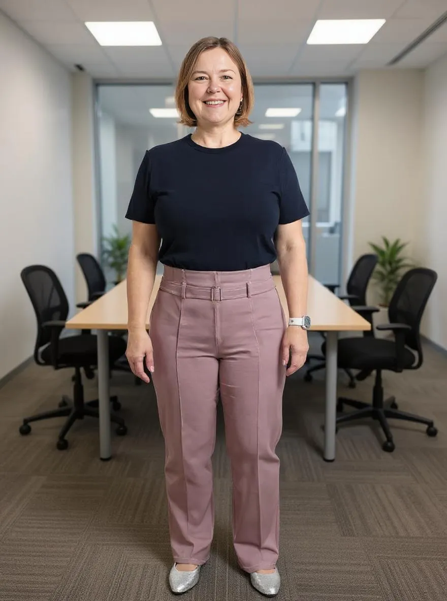 Paw Drazzel Boutique Women's High-Waisted, Belted, Straight-Leg, Tailored Pants