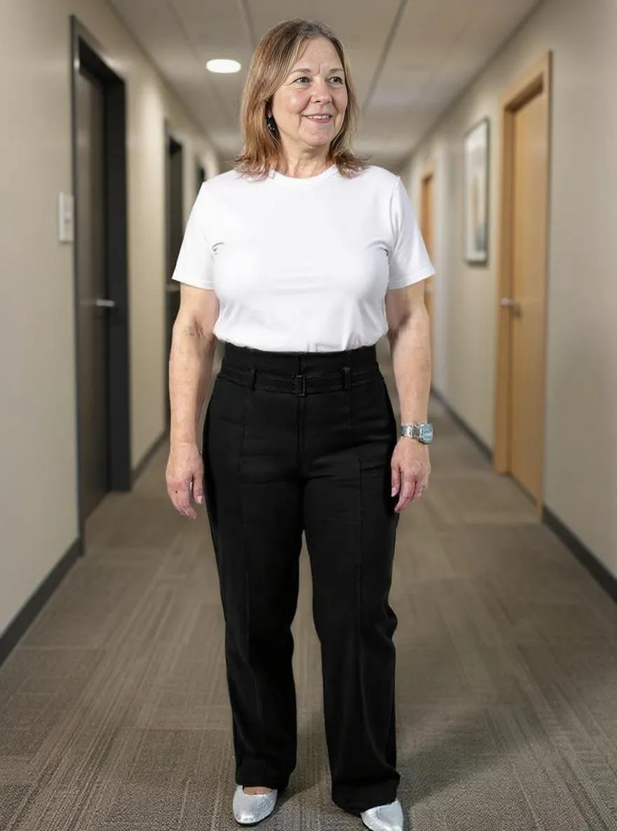 Paw Drazzel Boutique Women's High-Waisted, Belted, Straight-Leg, Tailored Pants