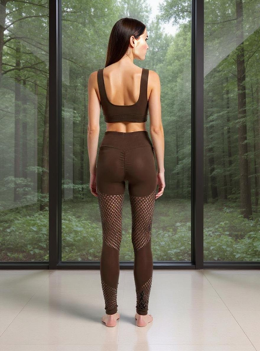 Paw Drazzel Boutique Women's Athletic Wear, Two-Piece, Long-Leg, Sports Bra, High Waist, Scrunch Booty, Mesh Panel, Workout Set