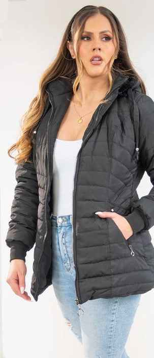 Paw Drazzel Boutique Women's Lightweight Puffer Jacket, Hooded Quilted Parka, Zip-Up Padded Coat, Casual Winter Outerwear