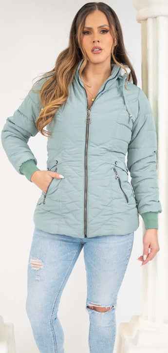 Paw Drazzel Boutique Women's Lightweight Puffer Jacket, Hooded Quilted Parka, Zip-Up Padded Coat, Casual Winter Outerwear