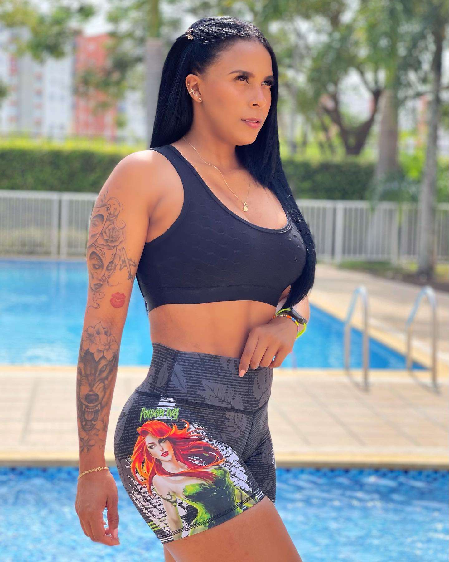 Paw Drazzel Boutique Women's Athletic Wear, One piece, Short-Leg, High Waist, Printed Workout Shorts