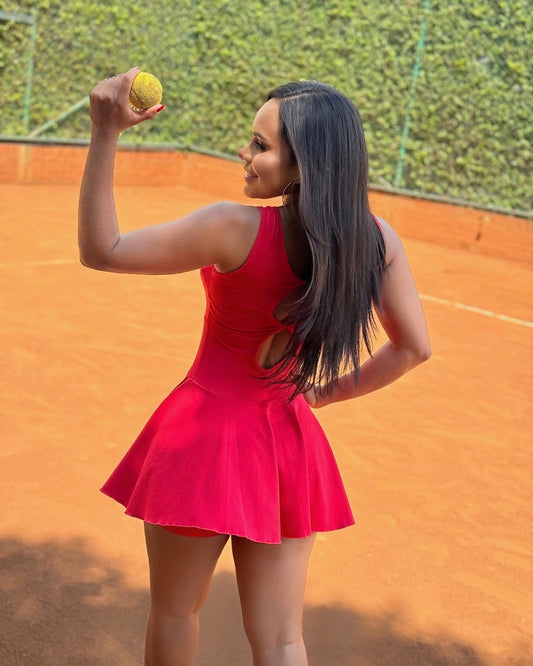Paw Drazzel Boutique Women's Athletic Wear, Flared Short Skirt, Short Pants, Open Tie Back, Sleeveless, Workout Tennis Dress