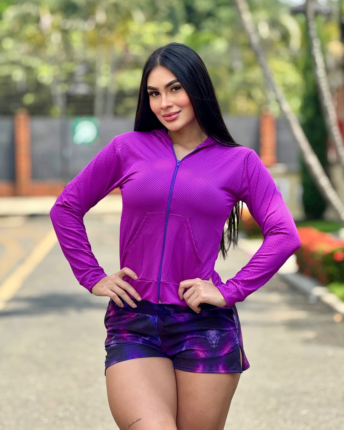 Paw Drazzel Boutique Women's Athletic Wear, Long Sleeve, Waist High, Full Length Zipper, Sheer Hooded Workout Jacket