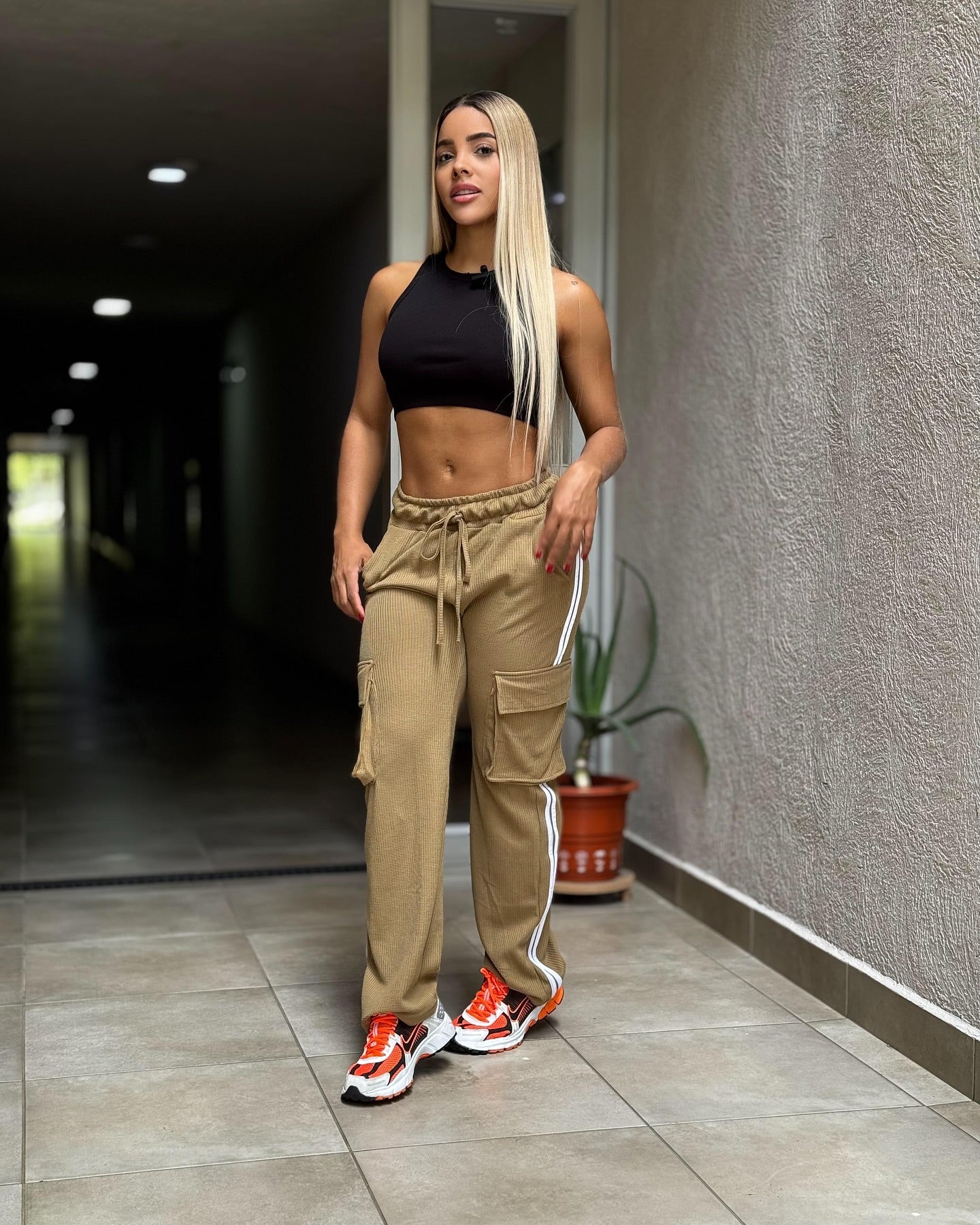 Paw Drazzel Boutique Women's Athletic Wear, Waffle Fabric, Elastic Waistband, Straight Leg Yoga Pants