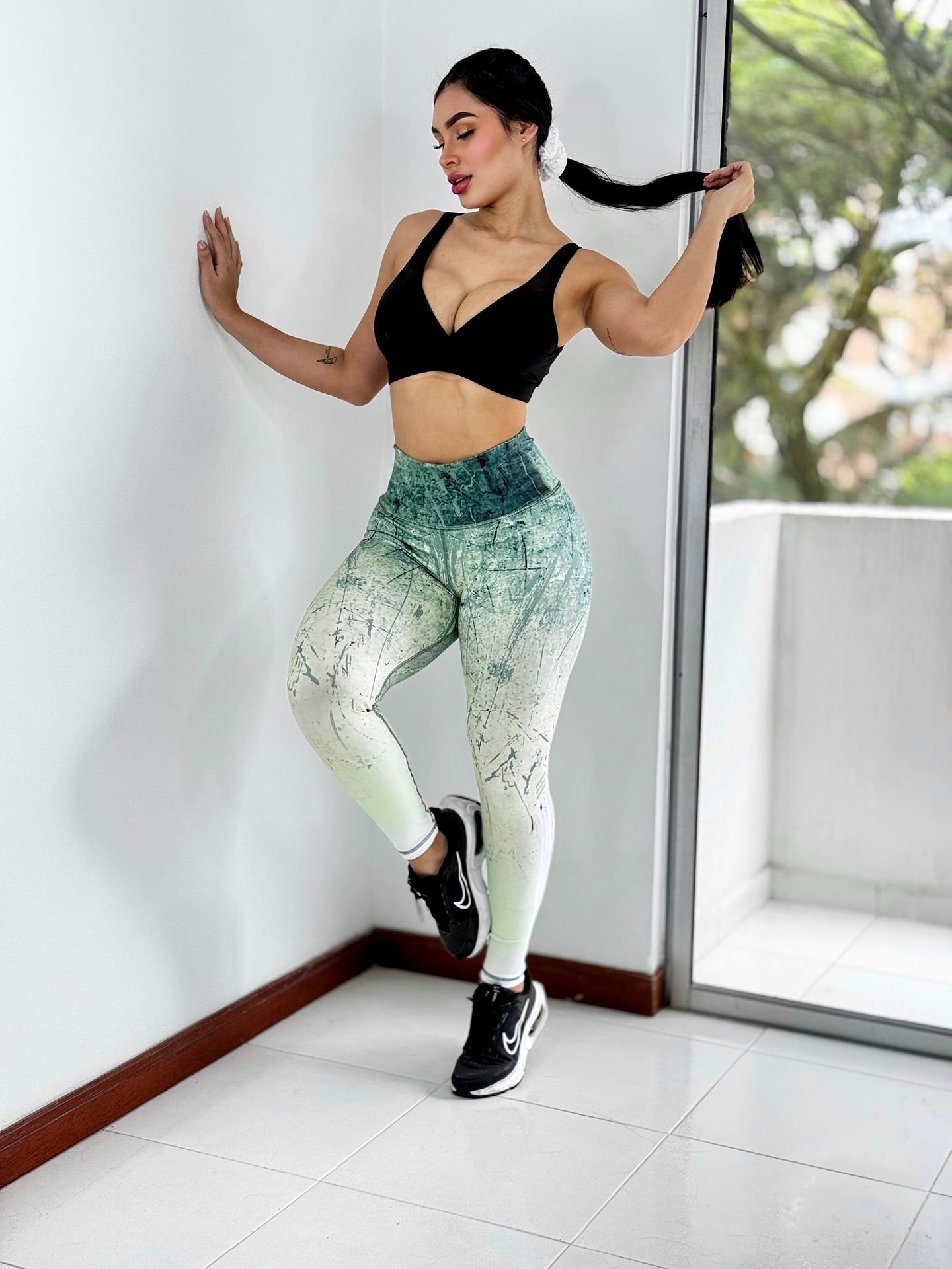 Paw Drazzel Boutique Women's Athletic Wear Long-Leg, High Waist, Scrunch Booty, Straight Leg, Printed Pattern, Faux-Denim, Workout Pants