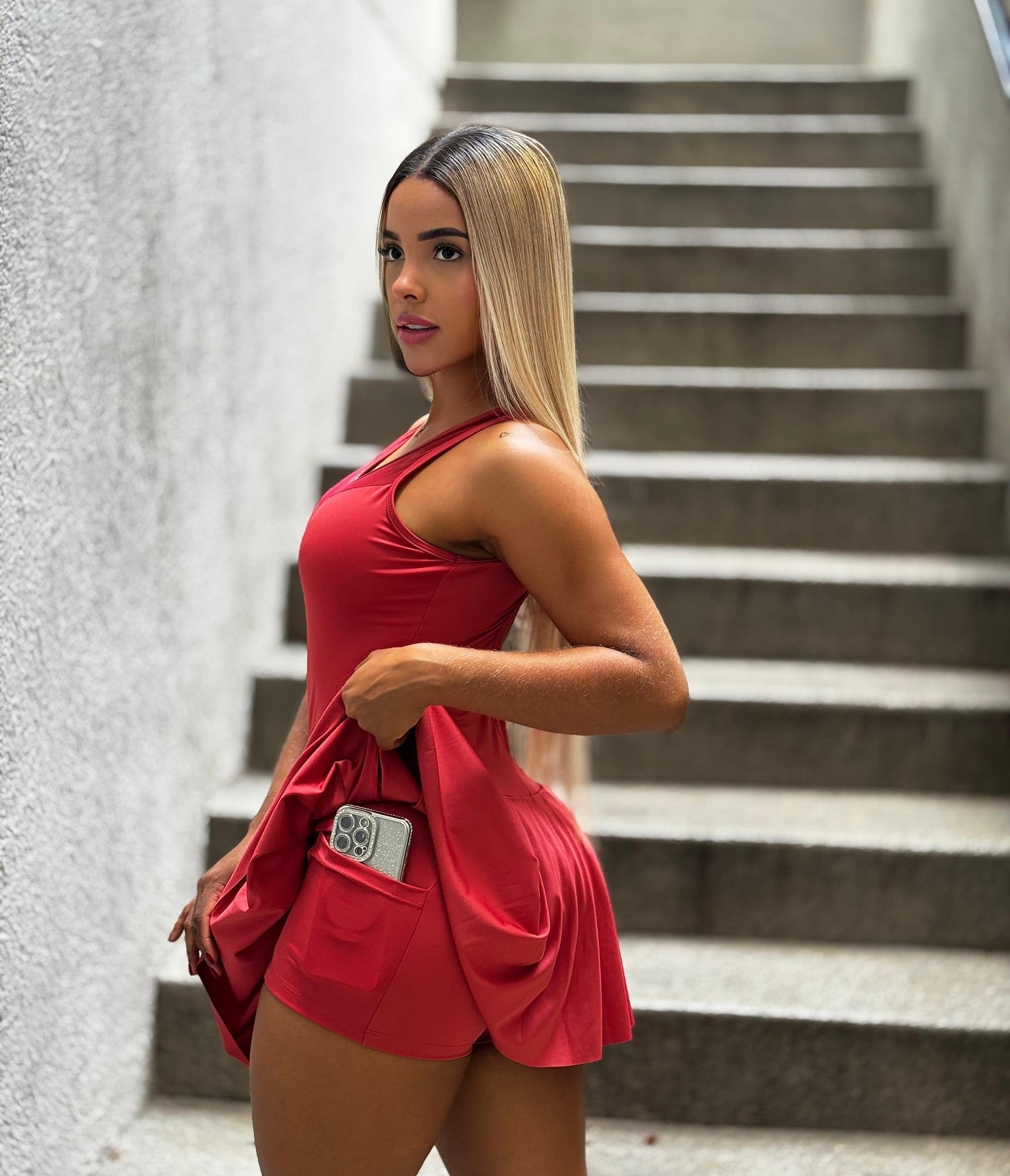 Paw Drazzel Boutique Women's Athletic Wear, Flared Short Skirt, Short Pants, Open Back, Sleeveless, Workout Princess Dress
