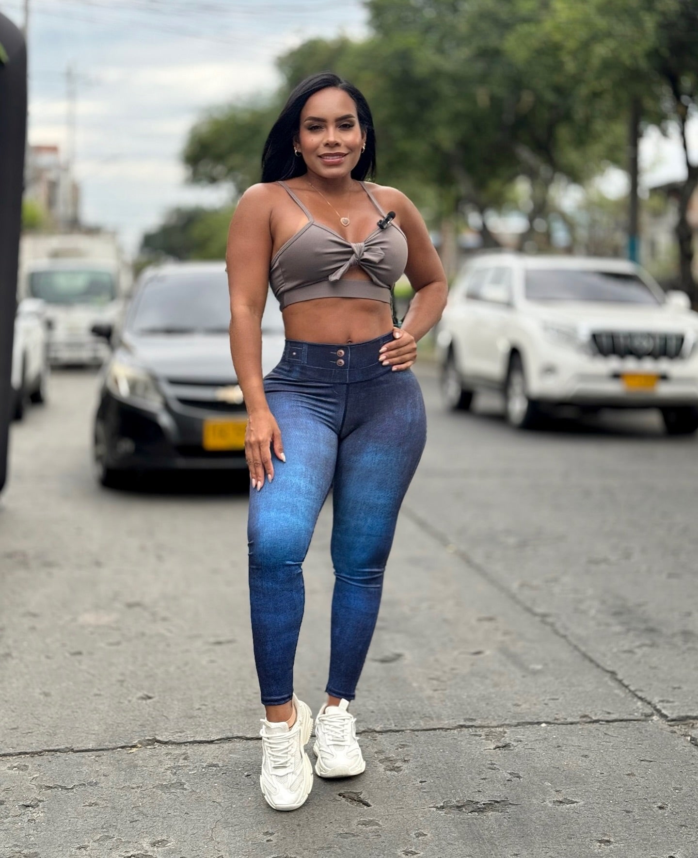 Paw Drazzel Boutique Women's Athletic Wear Long-Leg, High Waist, Scrunch Booty, Straight Leg, Printed Pattern, Faux-Denim, Workout Pants