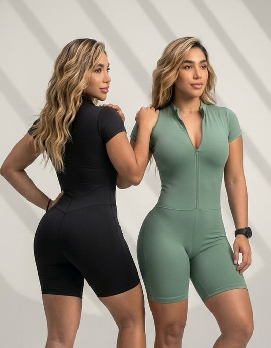 Paw Drazzel Boutique Women's Athletic Wear, Short-Leg, Front Zipper, Short Sleeve, Workout Sandy Suit