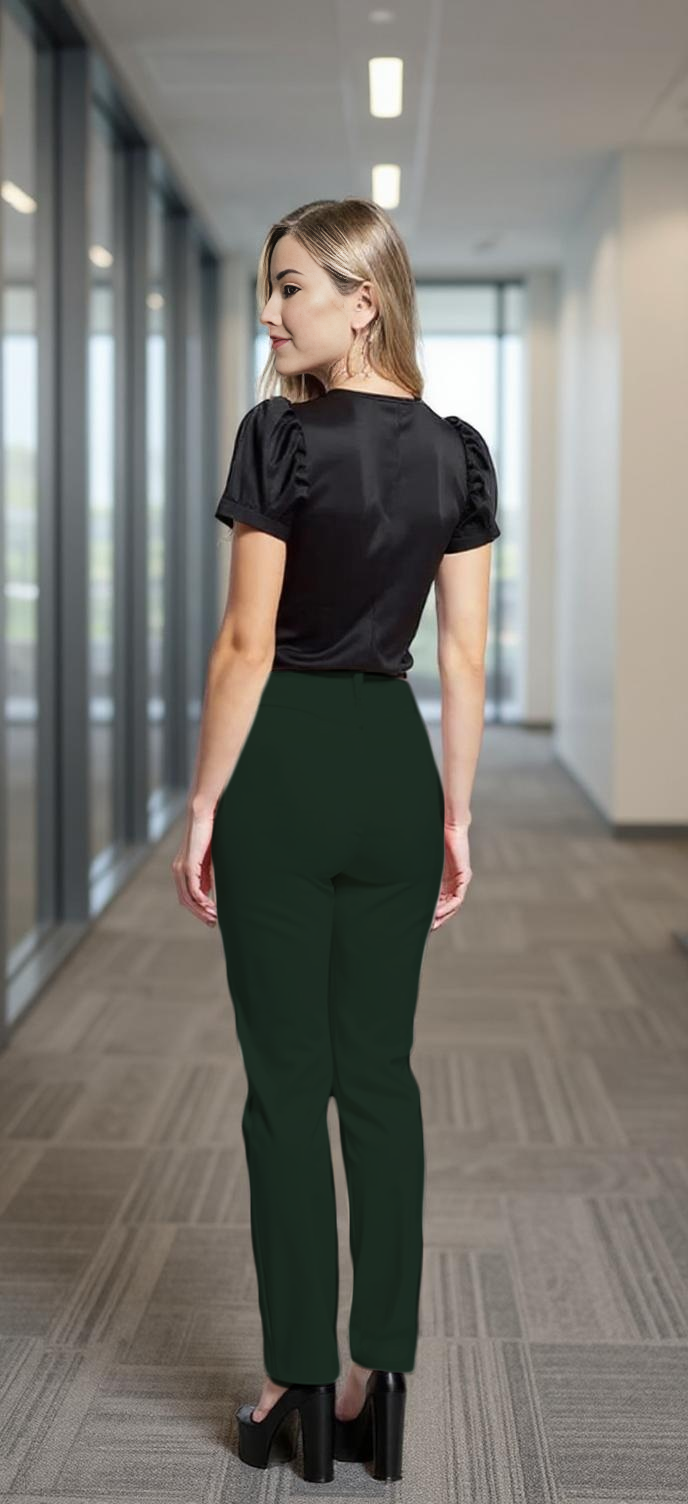 Paw Drazzel Boutique Women's High-Waisted, Belted, Straight-Leg, Tailored Pants