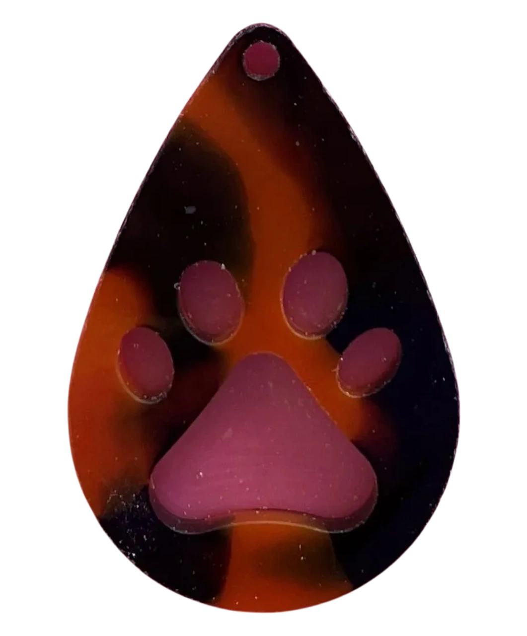 Handmade water drop-shaped charm with embossed paw